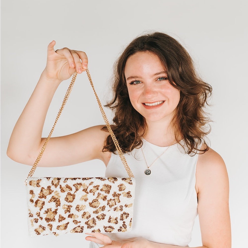 Cheetah Beaded Clutch Purse